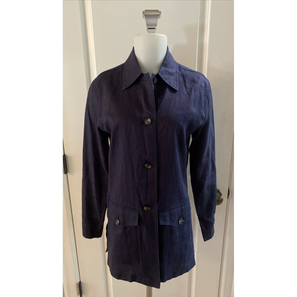 Vintage Casual Corner 100% Linen Blazer Jacket Size 6 Navy Blue Career Casual